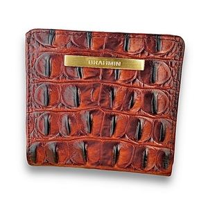 Brahmin Brown Croc-Embossed Leather Wallet with Gold Plate